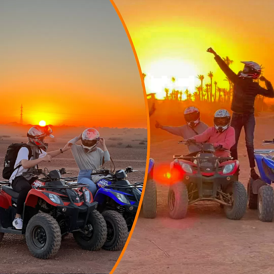 Quad biking at sunset Desert palm grove Marrakech